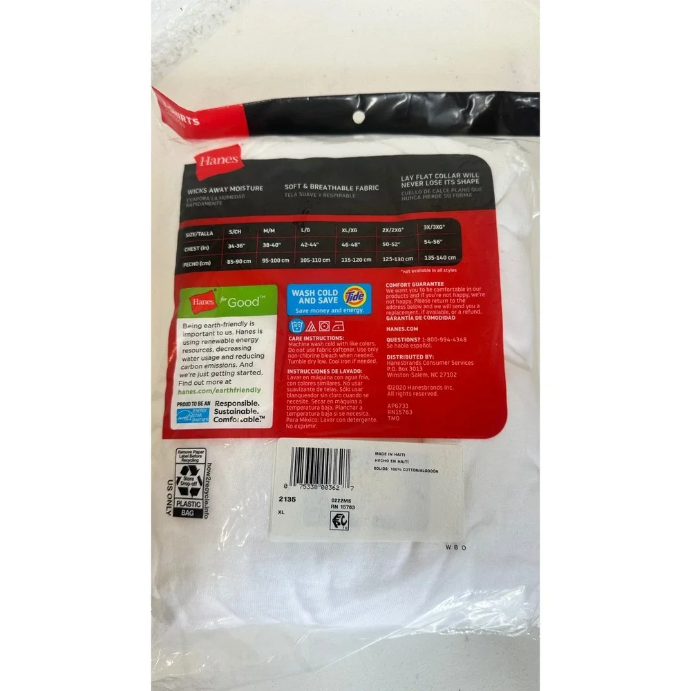 Hanes Mens 3 Pack ComfortSoft White Crew Neck Undershirts Tagless XL 46-48 2135